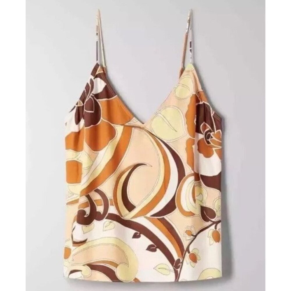 Aritzia Wilfred Sz S Tank Top Camisole Brown White Retro Hippie Boho Mod Fall